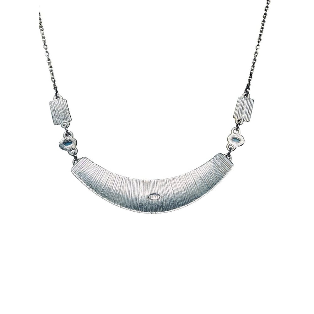 Avon Silver Tone And Blue Bib Necklace Signed NRT (6163) - Picture 6 of 6